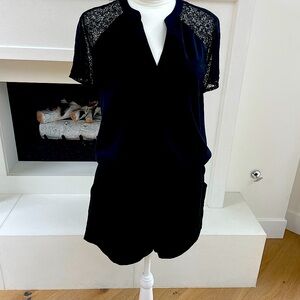 Black Lace satin romper with pockets